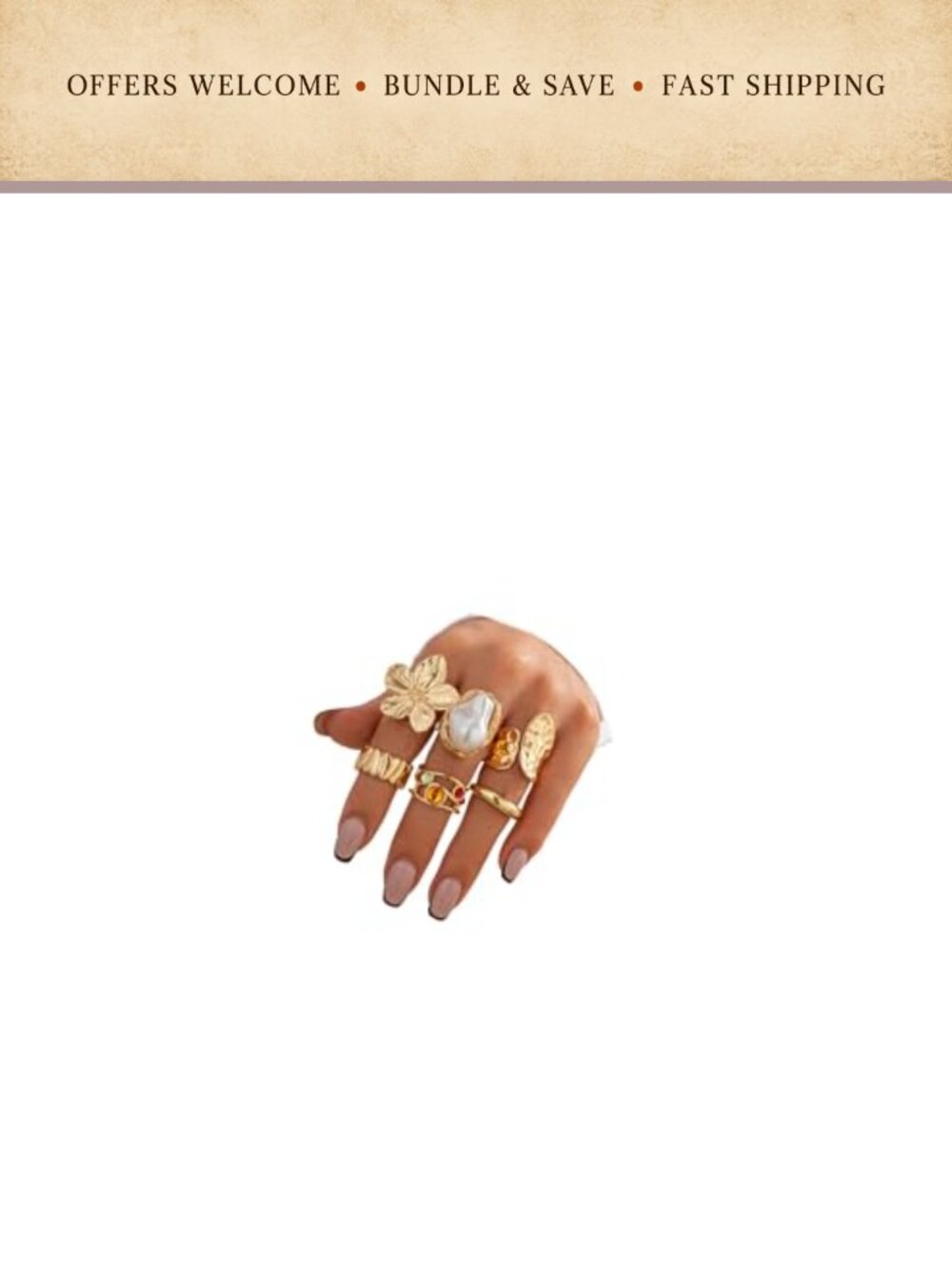 Chunky Gold Flower Knuckle Statement Stacking Ring Set Retro Open Metal